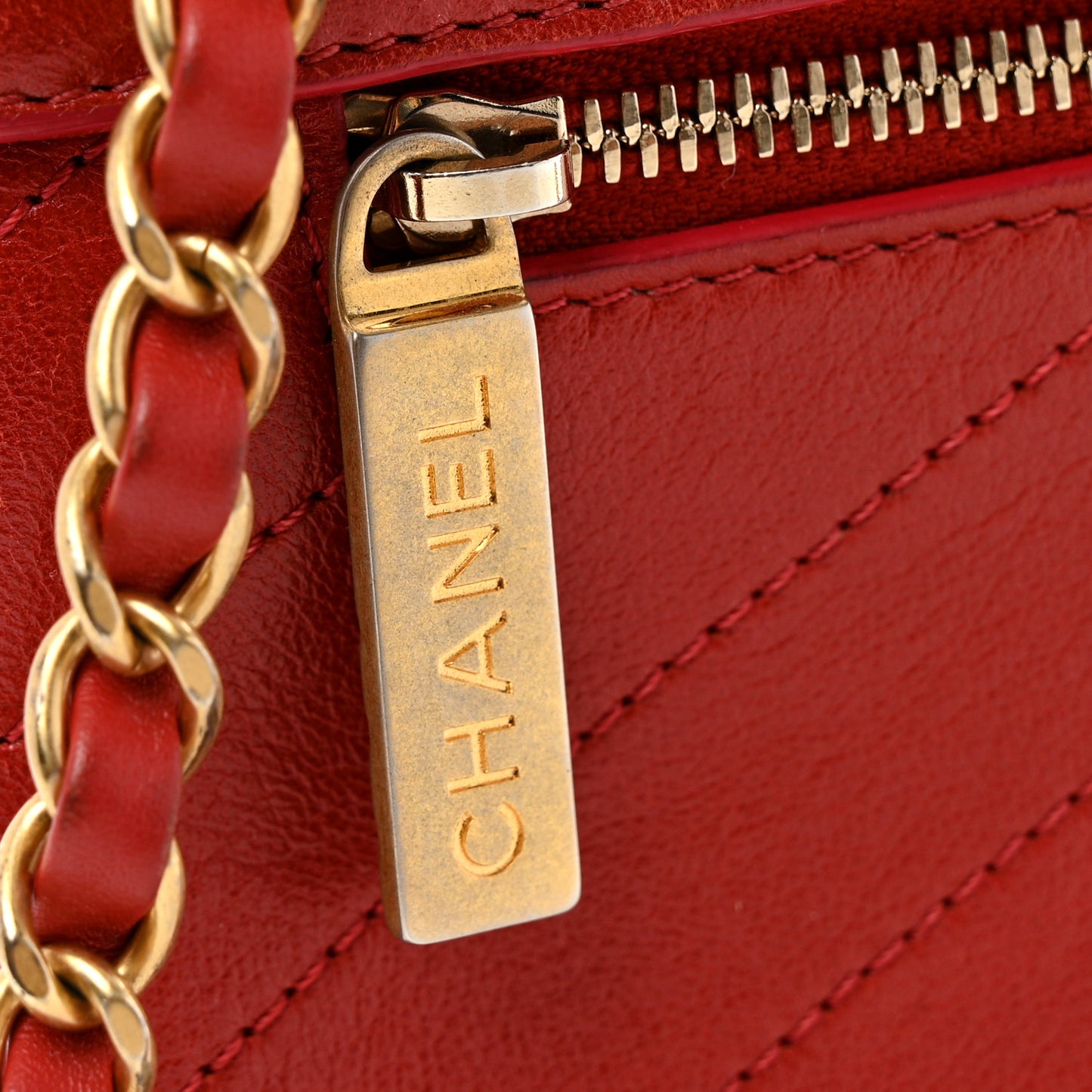 Lambskin Chevron Stitched Medium Envelope Flap Red