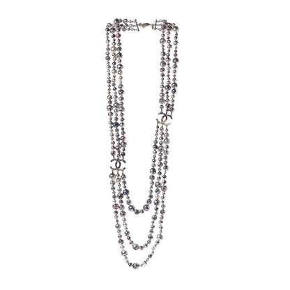 Chanel Painted Pearl CC Long Multi Strand Necklace Gold Black Red Blue 3 of 6