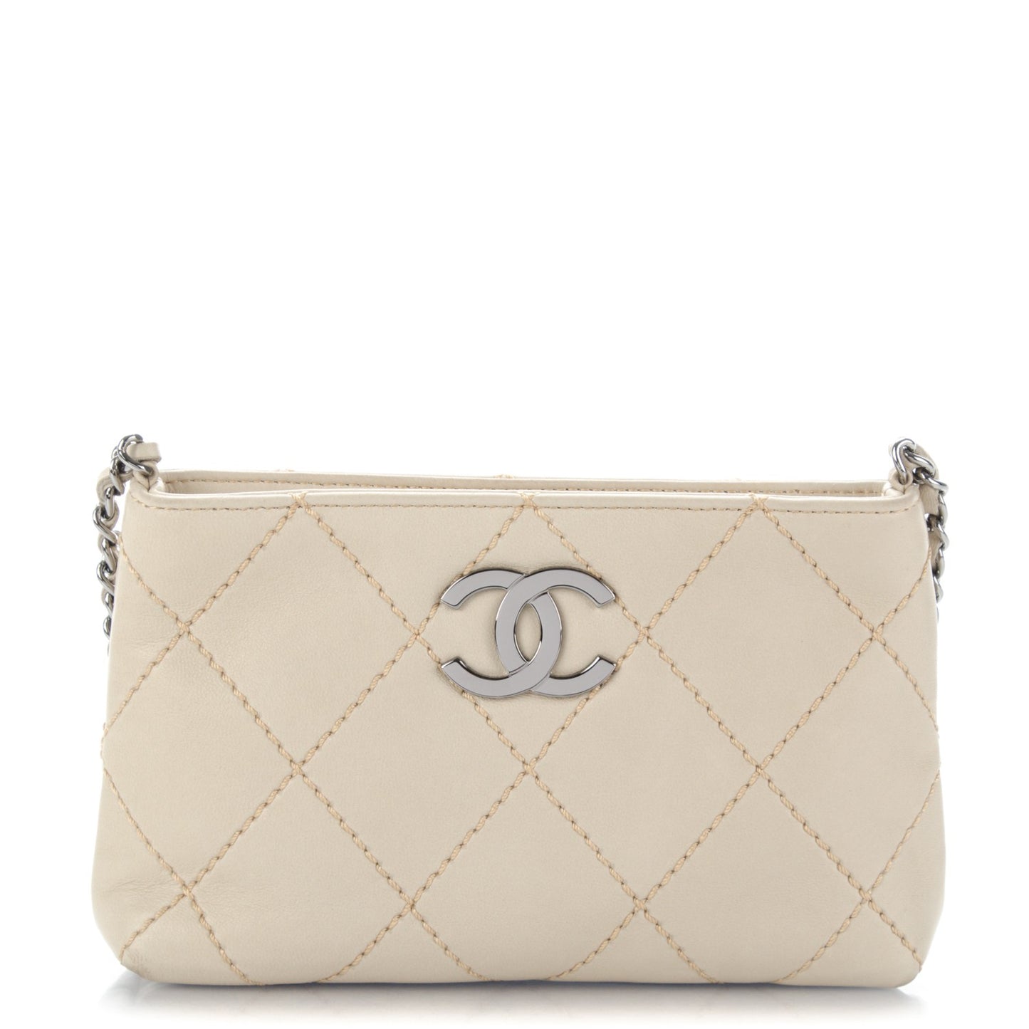 Lambskin Surpique Stitch Pochette Beige Clair