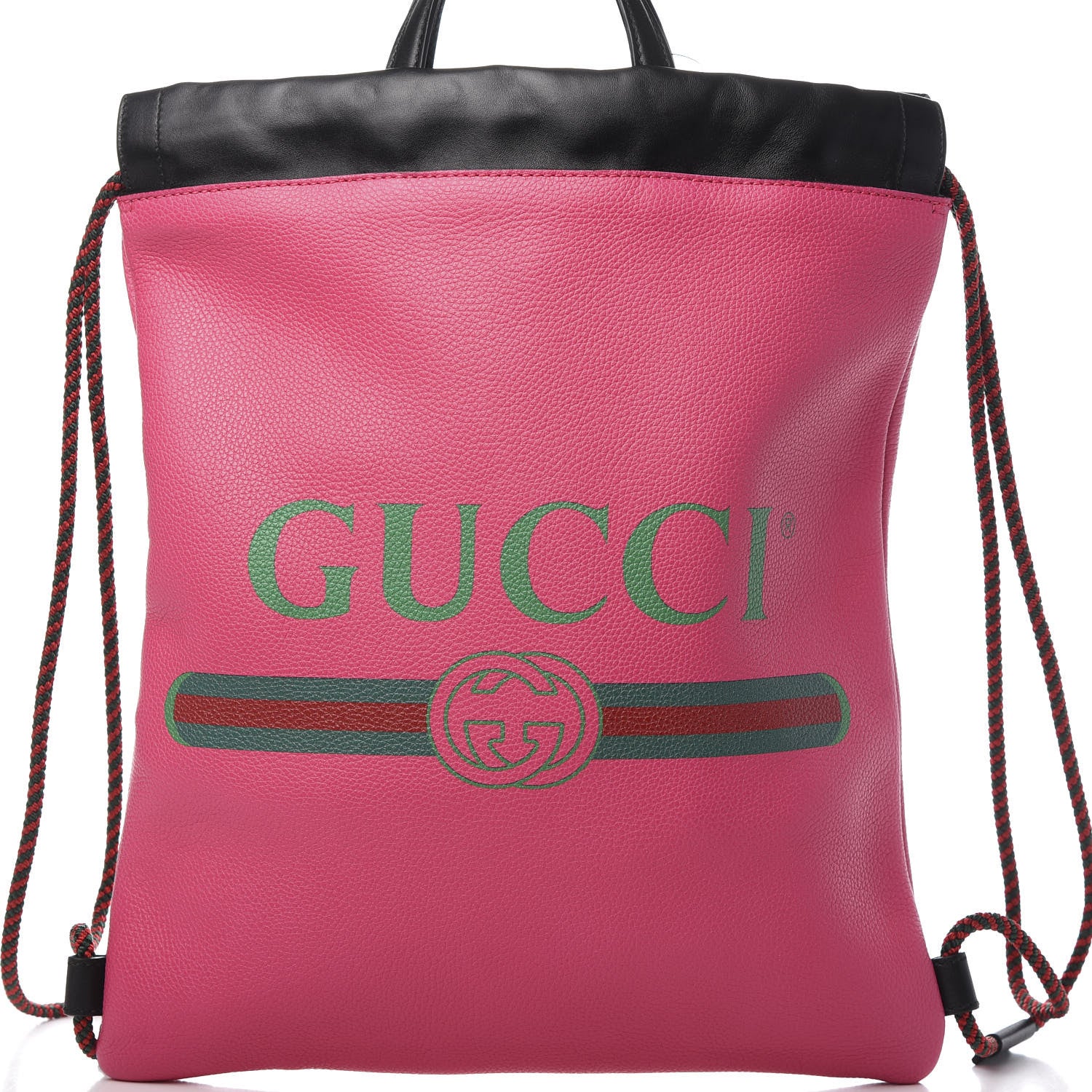 Gucci Grained Calfskin Logo Drawstring Backpack Box Pink Green Black 12 of 12
