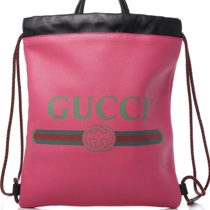 Gucci Grained Calfskin Logo Drawstring Backpack Box Pink Green Black 12 of 12