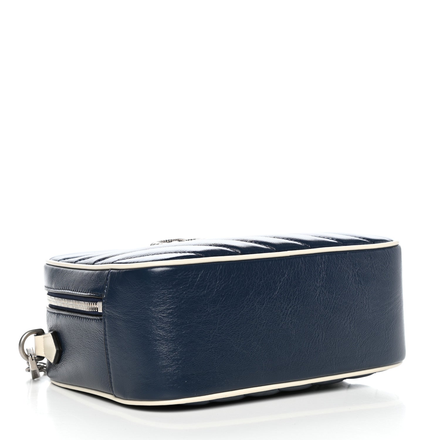 Gucci Vintage Effect Calfskin Matelasse Diagonal Small Torchon GG Marmont Bamboo Top Handle Shoulder Bag Blue Agata Mystic White 4 of 10