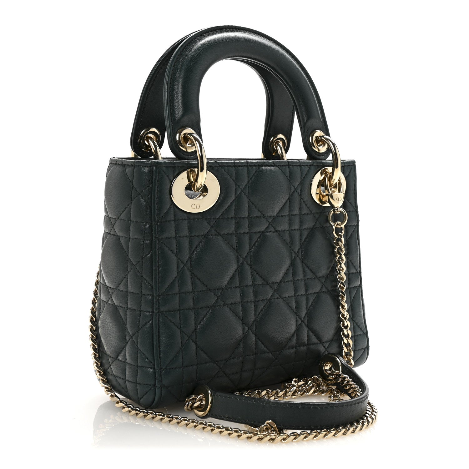 Christian Dior Lambskin Cannage Mini Lady Dior Dark Green 3 of 9