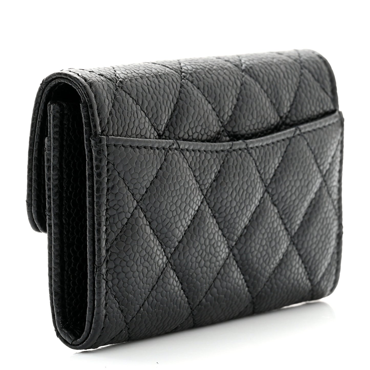 Caviar Quilted Flap Card Holder Wallet Black