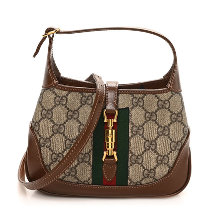 Gucci GG Supreme Monogram Azalea Calfskin Web Mini Jackie 1961 Hobo Beige Ebony Brown Sugar 1 of 9