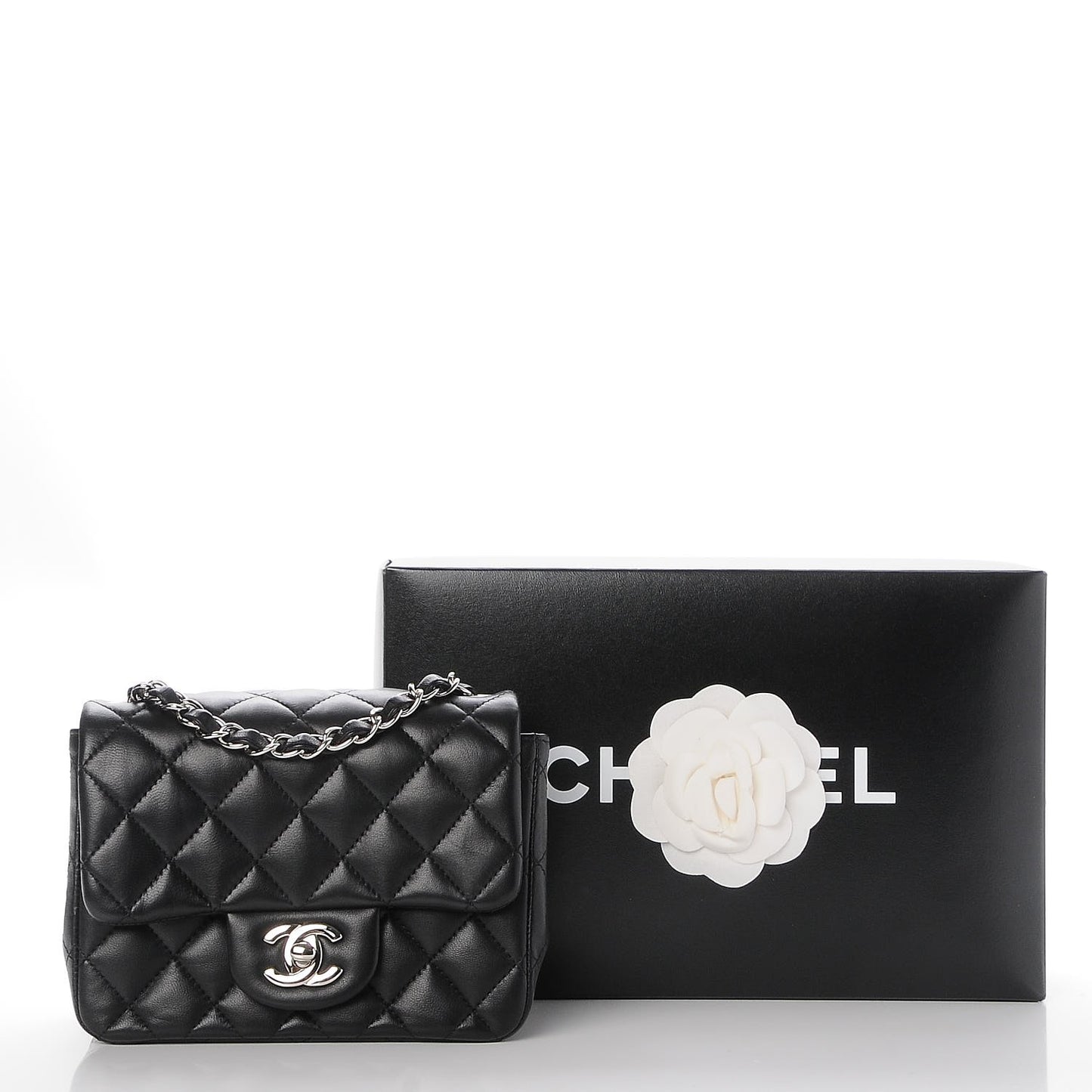 Lambskin Quilted Mini Square Flap Black