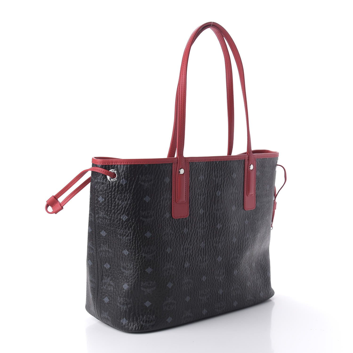 MCM Visetos Medium Liz Reversible Shopper Tote Black Red 3 of 15