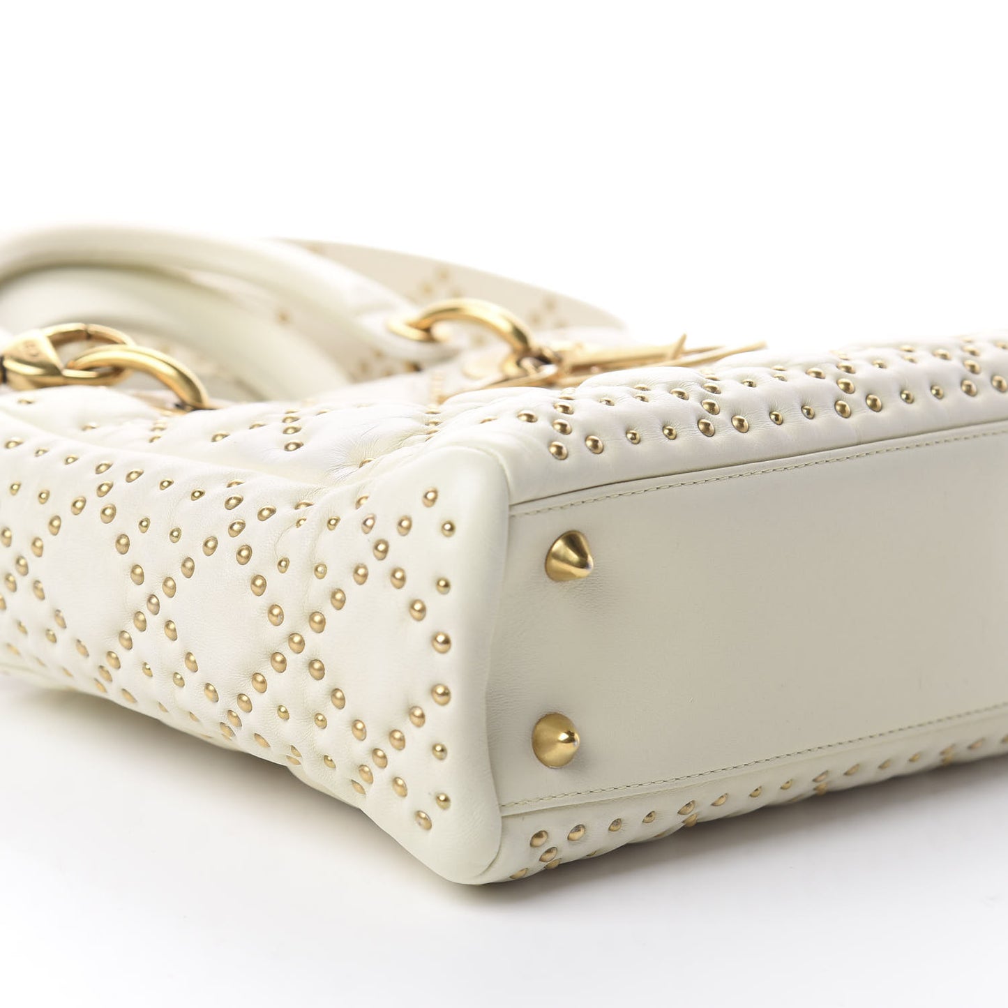 Calfskin Cannage Studded Medium Supple Lady Dior White