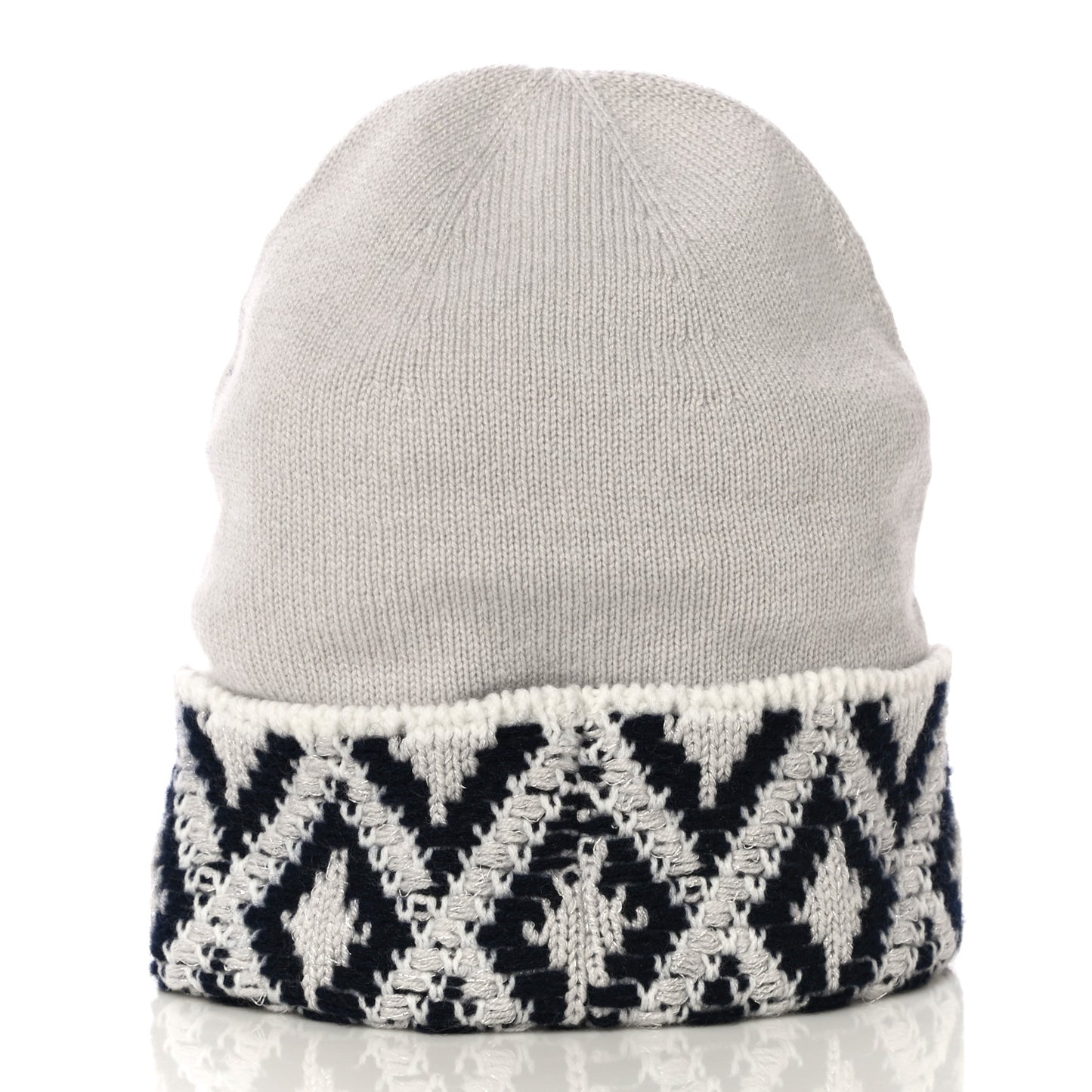 Cashmere Blend CC Beanie Hat With Gloves Set White Navy Blue