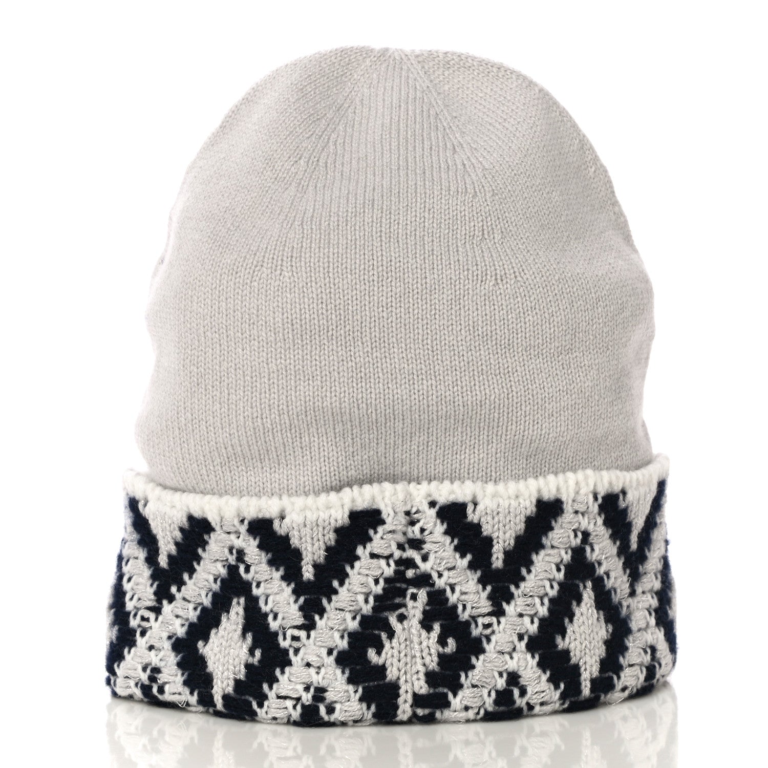 Chanel Cashmere Blend CC Beanie Hat With Gloves Set White Navy Blue 4 of 10
