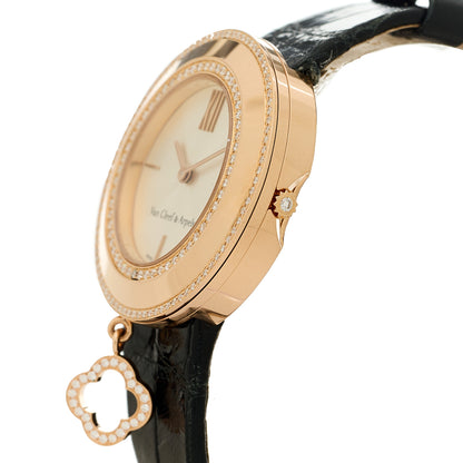 Van Cleef & Arpels 18K Rose Gold Alligator Diamond Bezel 32mm Charms Quartz Watch 6 of 9