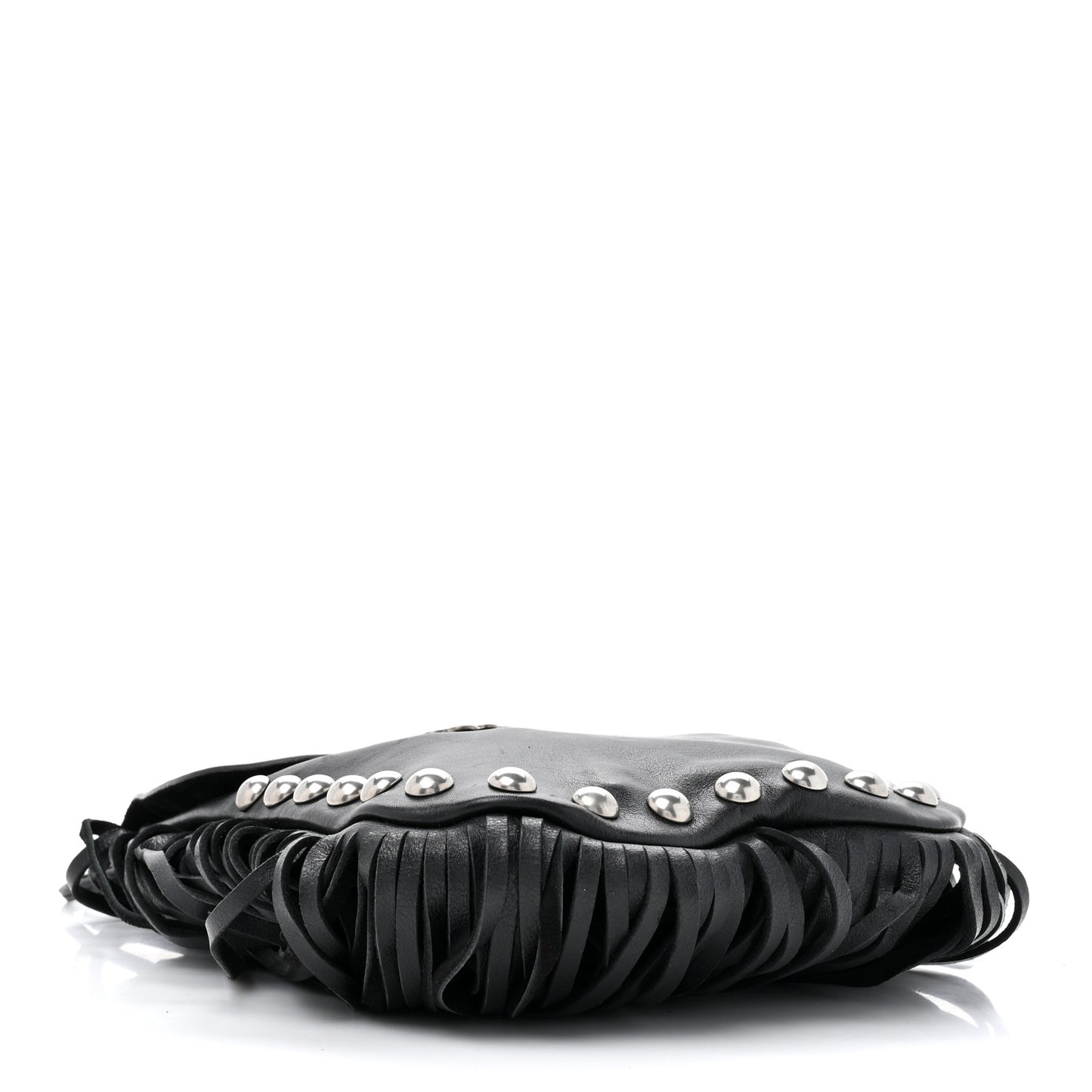 Calfskin Fringe Small Studded Anita Crossbody Bag Black