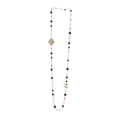 Chanel Crystal Enamel Pearl CC Bead Long Necklace Black Gold 2 of 3