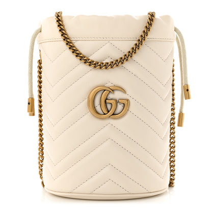 Gucci Calfskin Matelasse Mini GG Marmont 2.0 Bucket Bag White 1 of 13