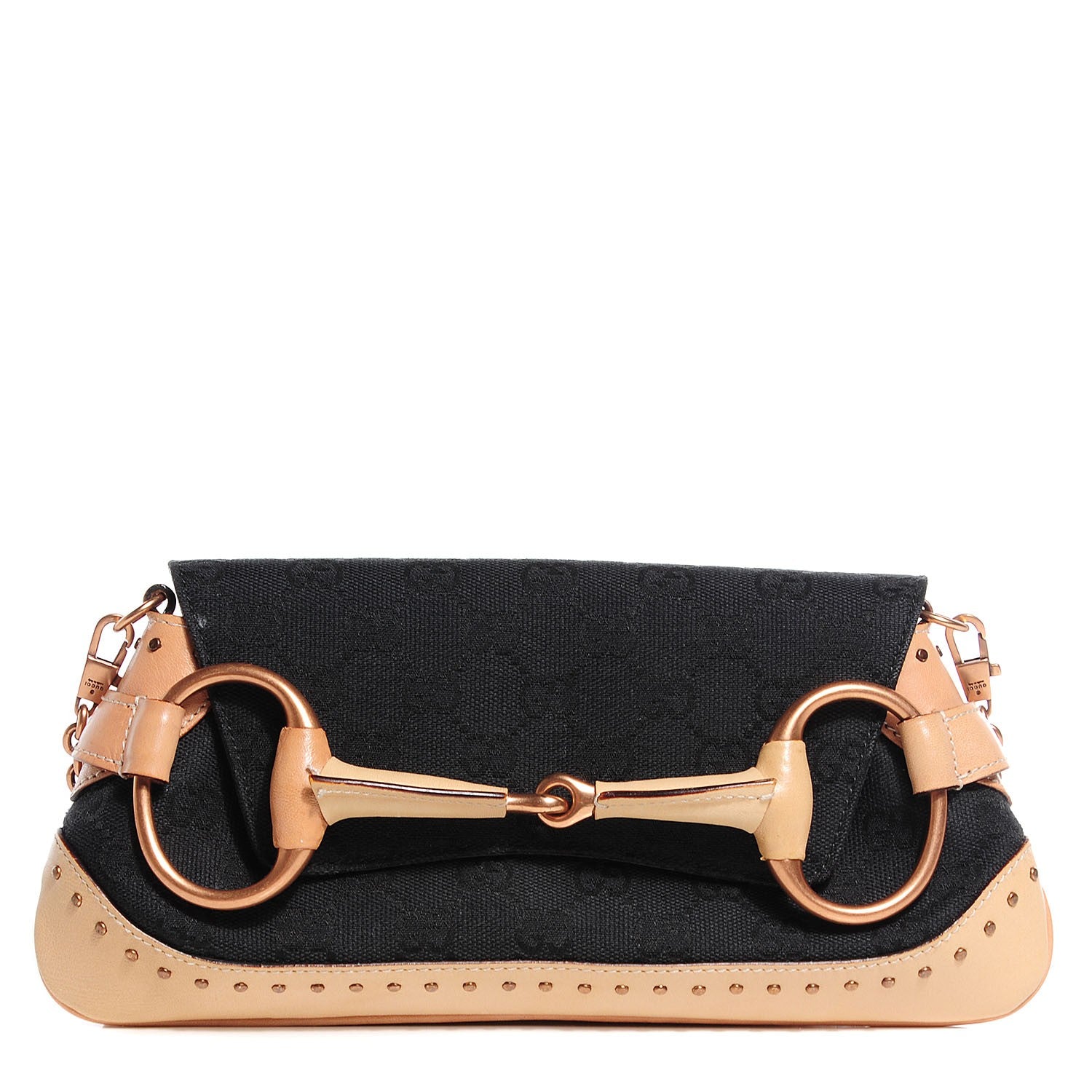 Gucci Monogram Horsebit Clutch Black Tan 1 of 7