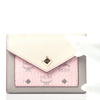MCM Visetos Mini Love Letter Flap Wallet Pink Beige 2 of 12