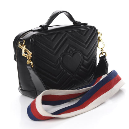 Gucci Calfskin Matelasse Sylvie Web Small GG Marmont Top Handle Shoulder Bag Black 4 of 22