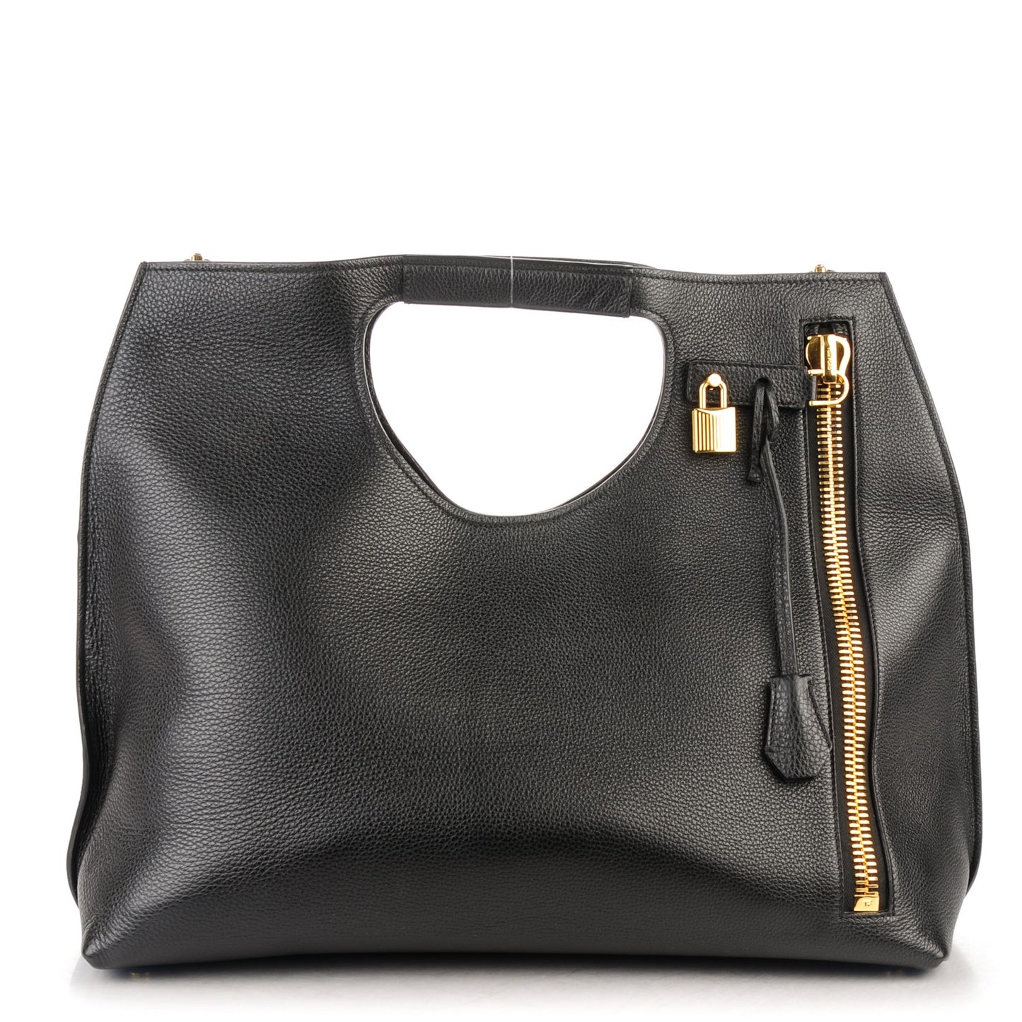 Grained Calfskin Alix Padlock Zip Tote Black