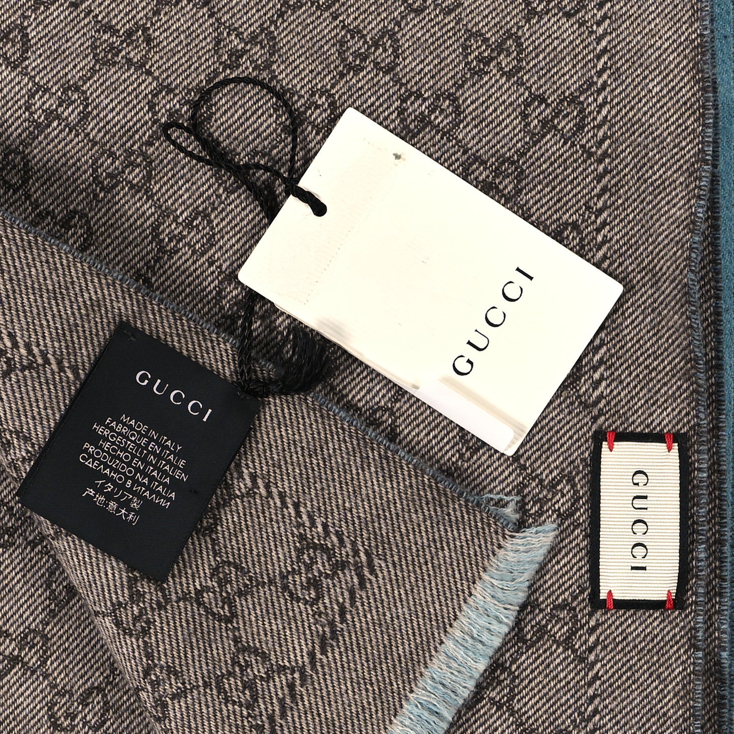 Wool GG Monogram Lonarin Fringe Scarf Blue Grey