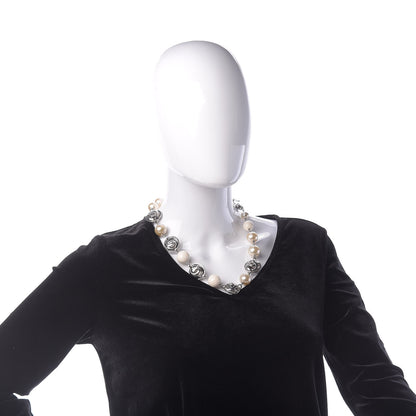 Chanel Resin Bead Pearl CC Short Necklace Silver 2 of 8