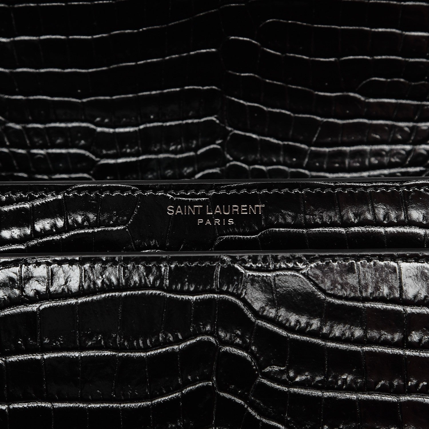 Saint Laurent Calfskin Crocodile Embossed Medium Monochrome Monogram Sunset Black 6 of 7