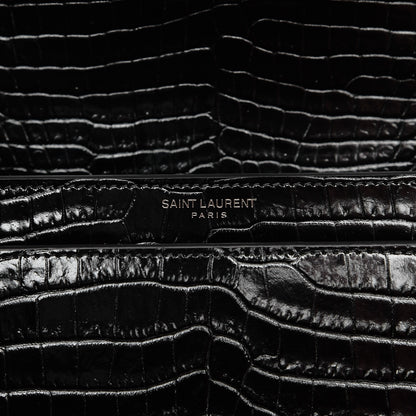Saint Laurent Calfskin Crocodile Embossed Medium Monochrome Monogram Sunset Black 6 of 7