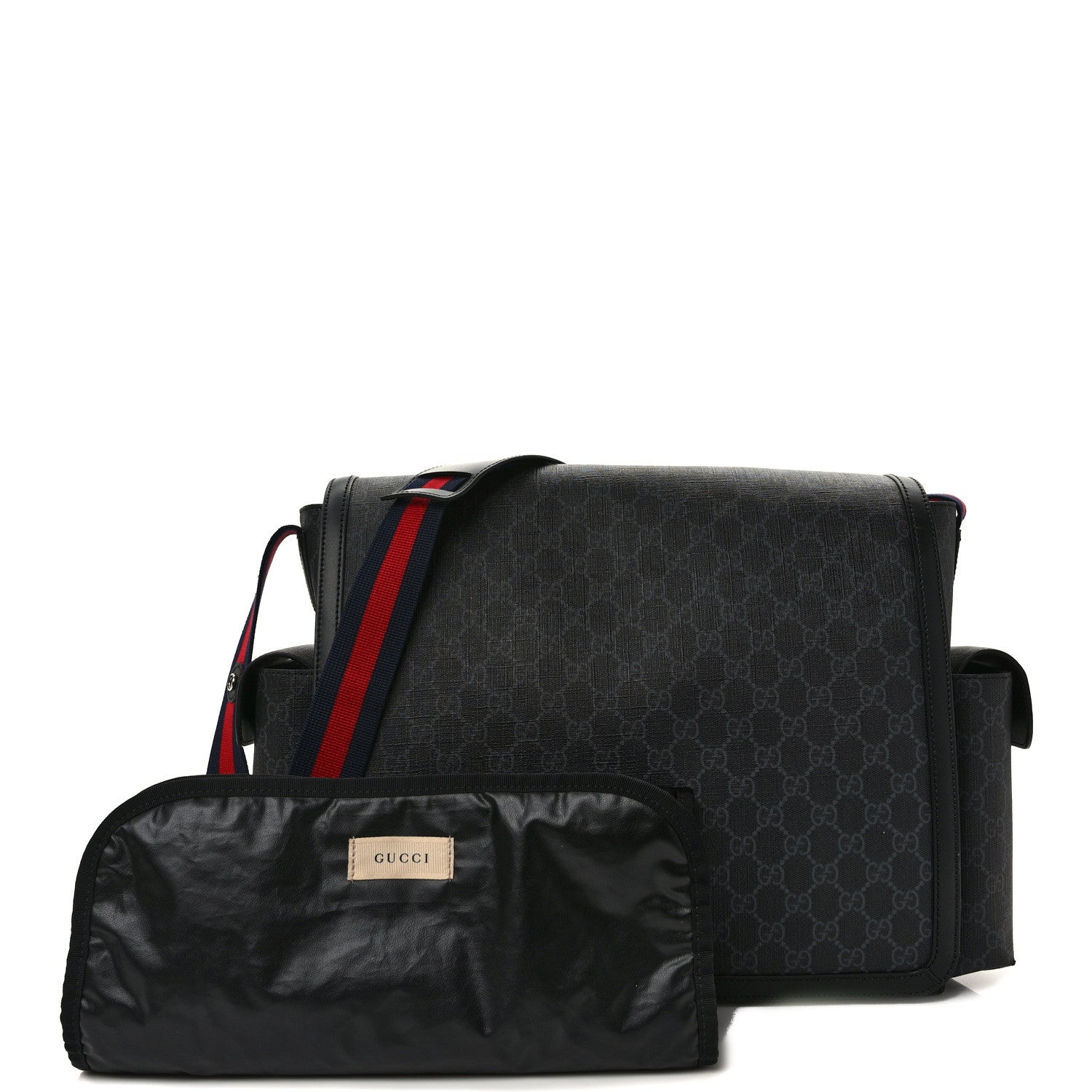 Gucci GG Supreme Monogram Web Messenger Diaper Bag Black Grey 1 of 11