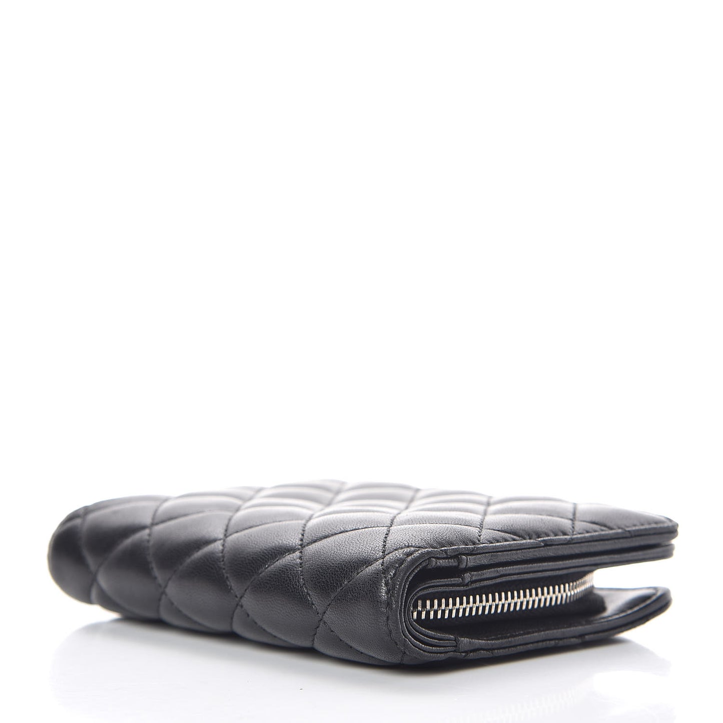 Lambskin Quilted Zip Around Coin Purse Wallet Black