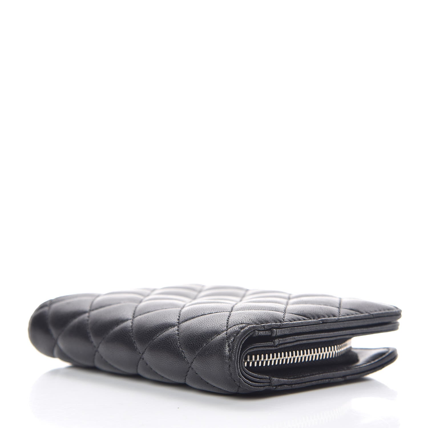 Chanel Lambskin Quilted Zip Around Coin Purse Wallet Black 4 of 10