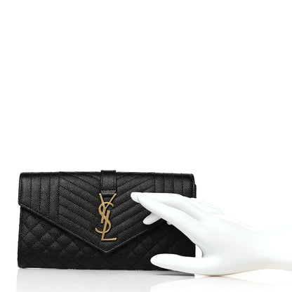 Saint Laurent Grain De Poudre Mixed Matelasse Triquilt Large Monogram Wallet Black 2 of 7