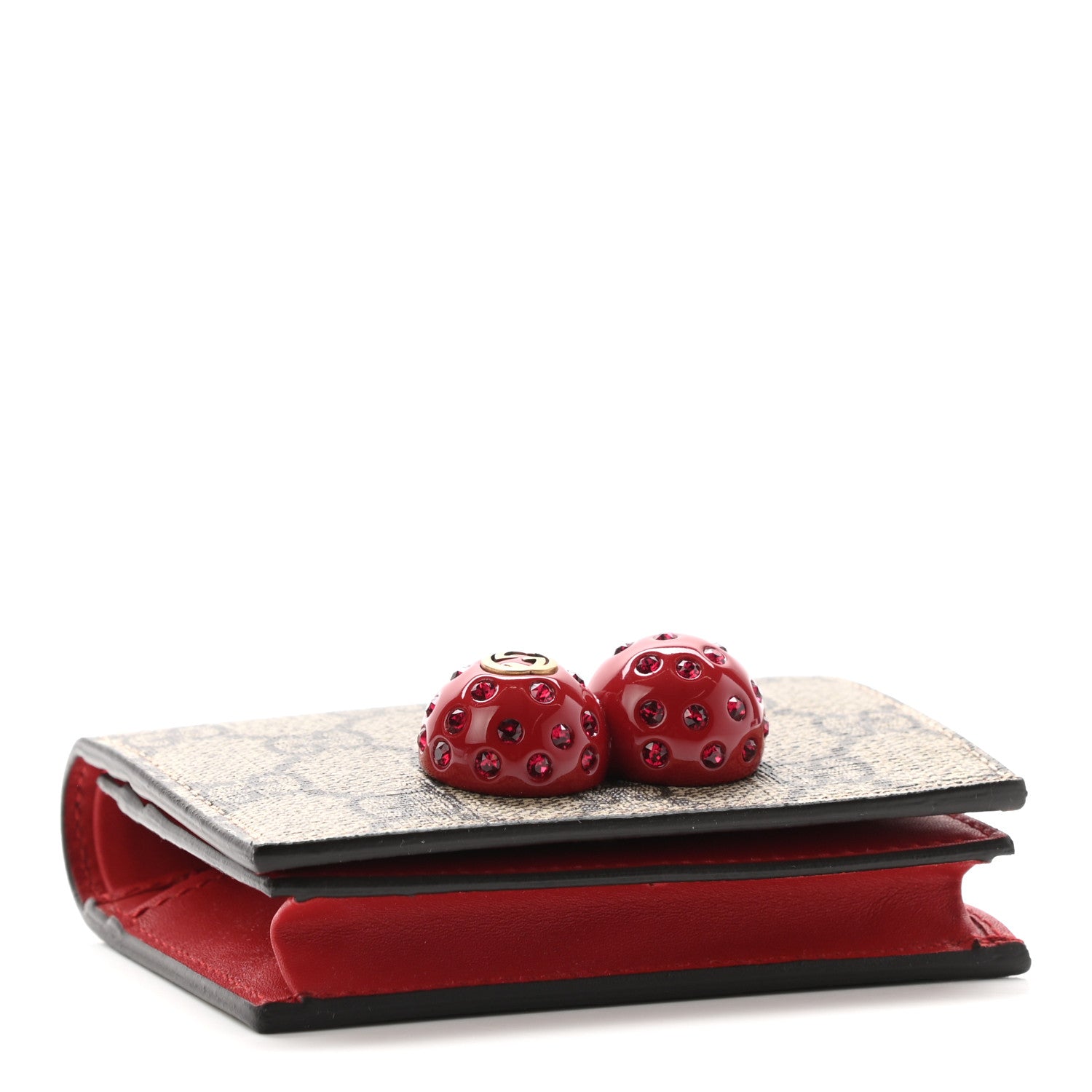 Gucci GG Supreme Monogram Cherry Embellished Card Case Wallet Hibiscus Red 4 of 8