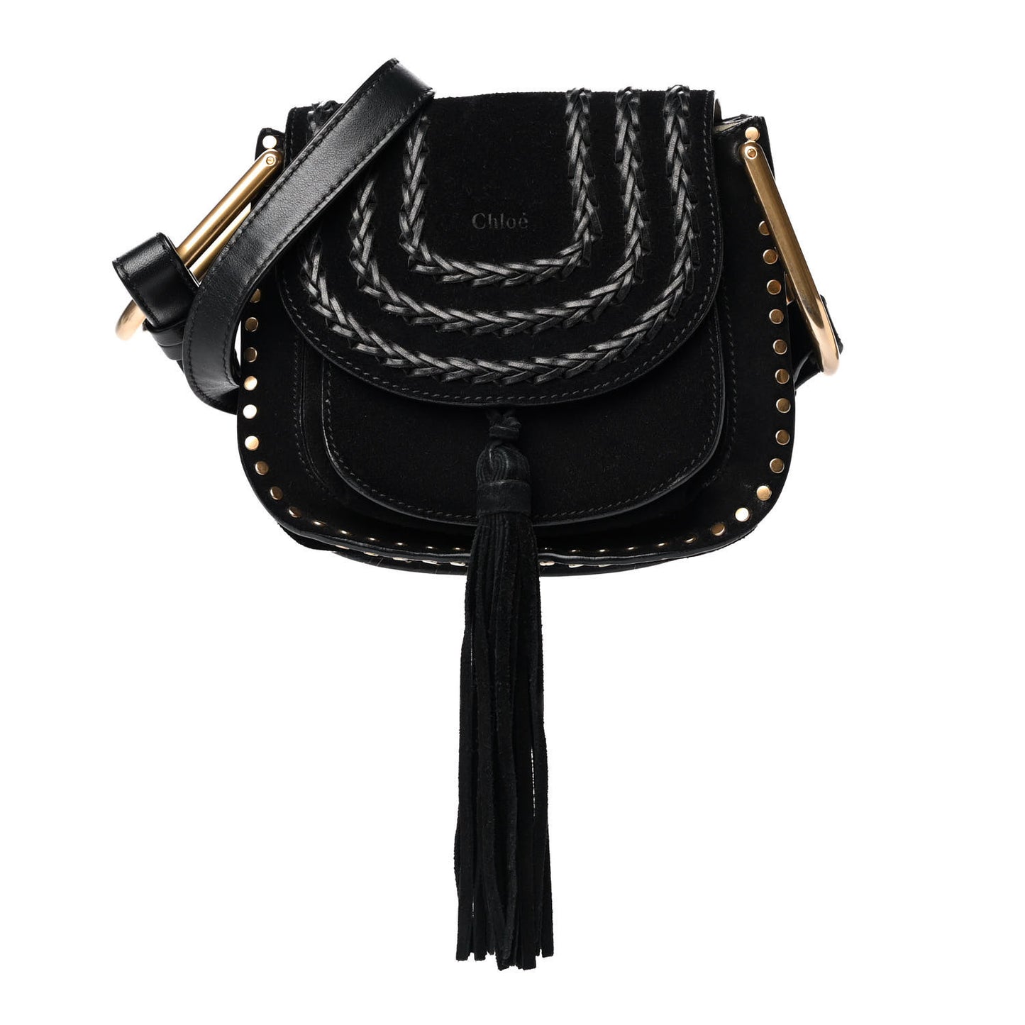 Suede Calfskin Braided Mini Hudson Shoulder Bag Black