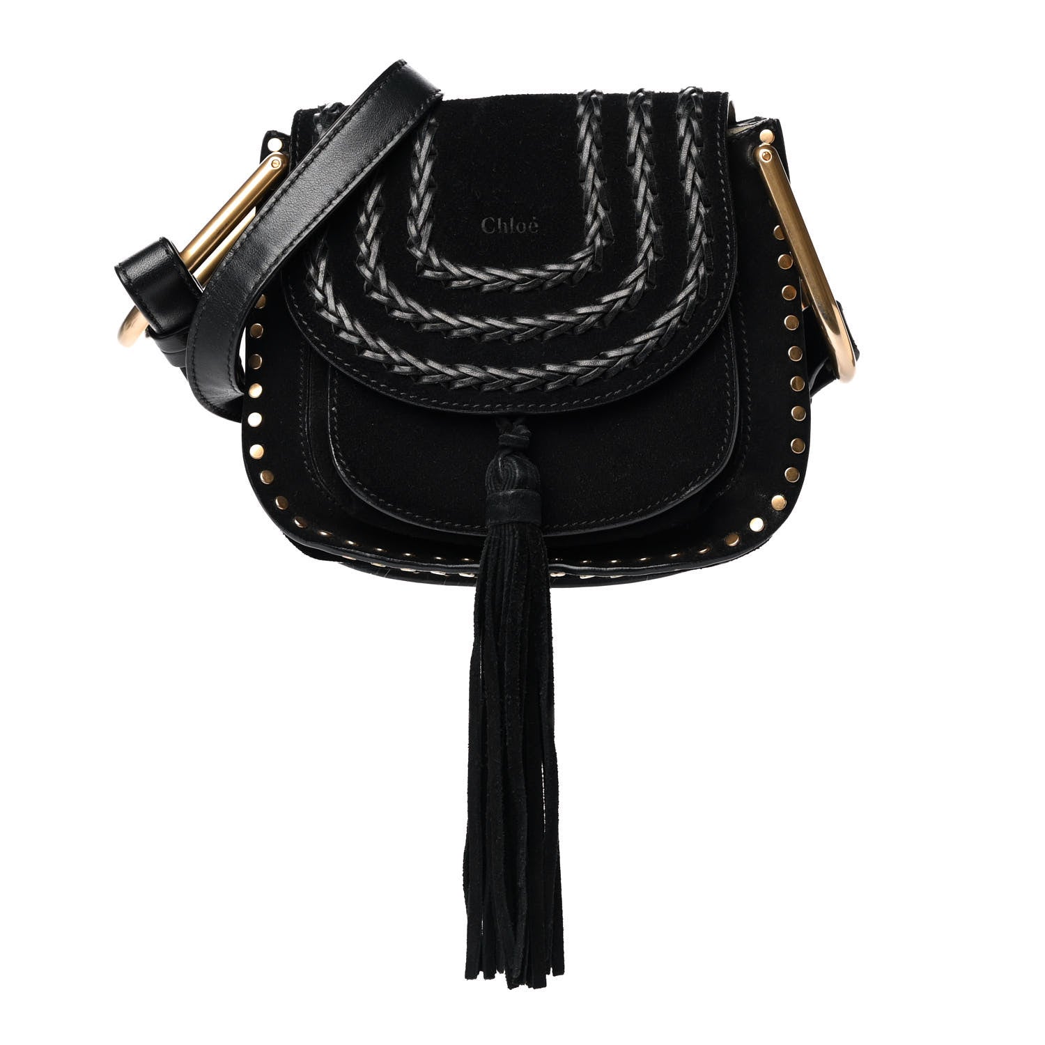 Chloe Suede Calfskin Braided Mini Hudson Shoulder Bag Black 1 of 13