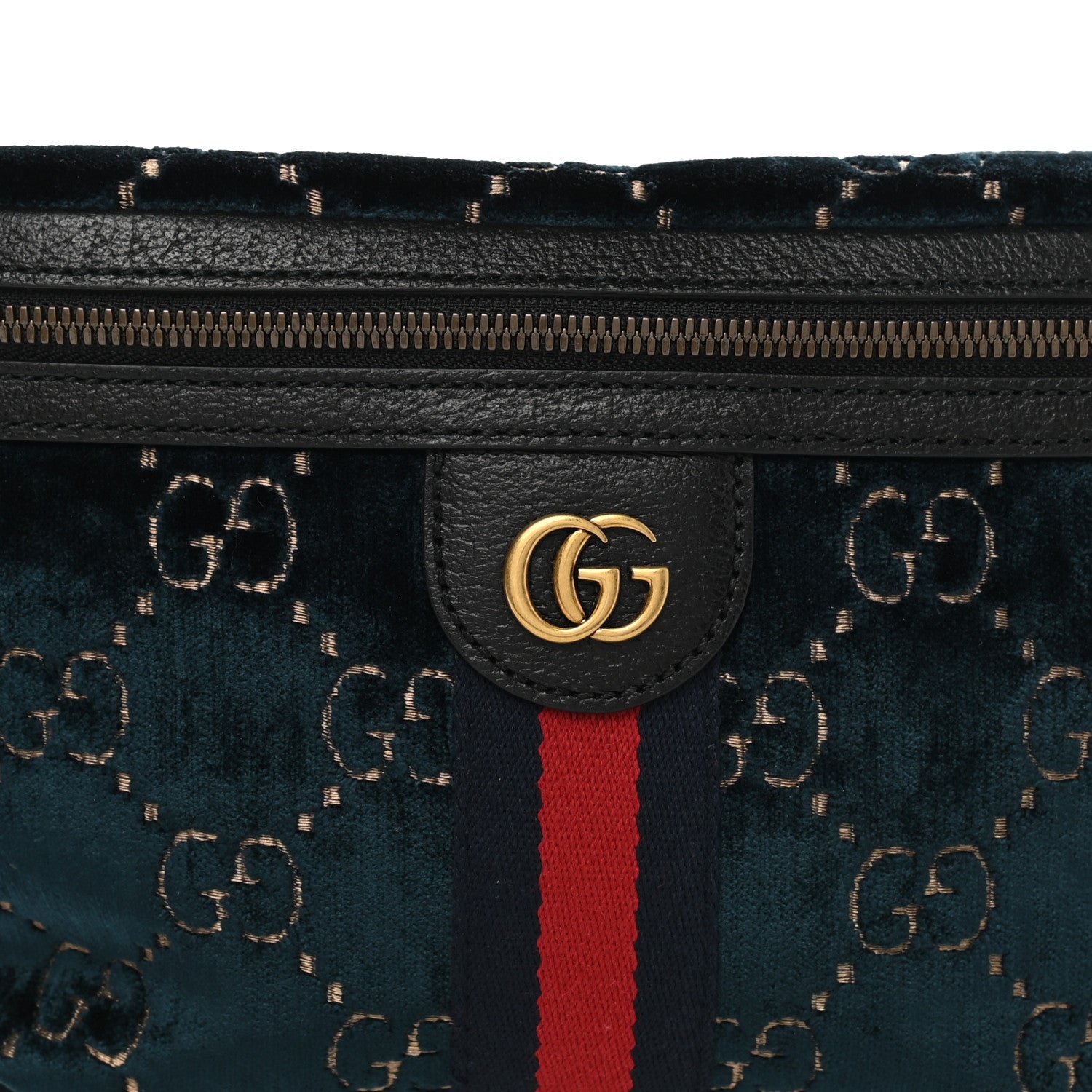 Gucci Velvet GG Monogram Web Belt Bag Blue Beige 8 of 10