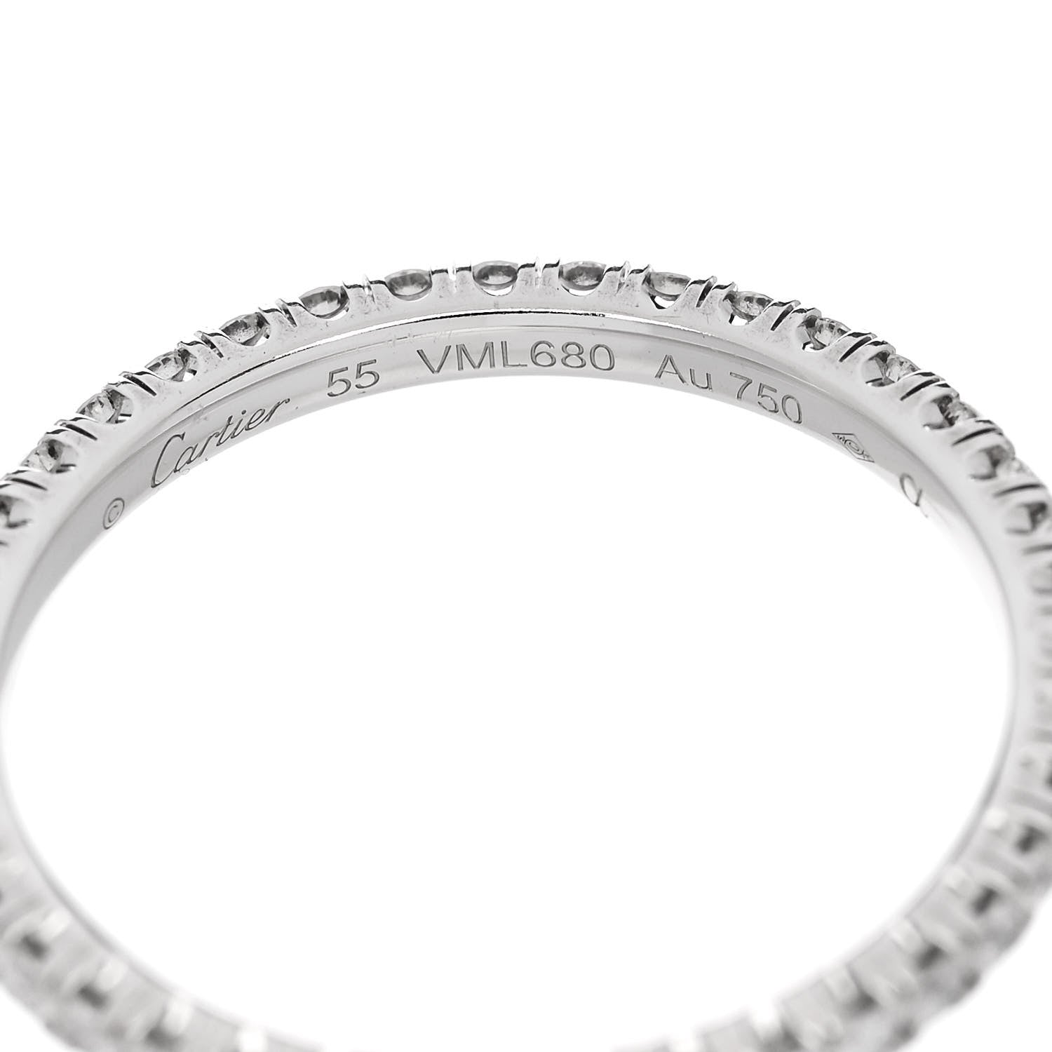 Cartier 18K White Gold Diamond 2mm Etincelle de Cartier Wedding Band Ring 55 7.25 4 of 5