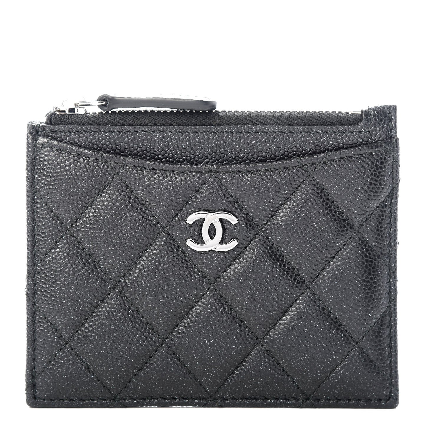 Iridescent Caviar Quilted CC Zip Card Holder Black