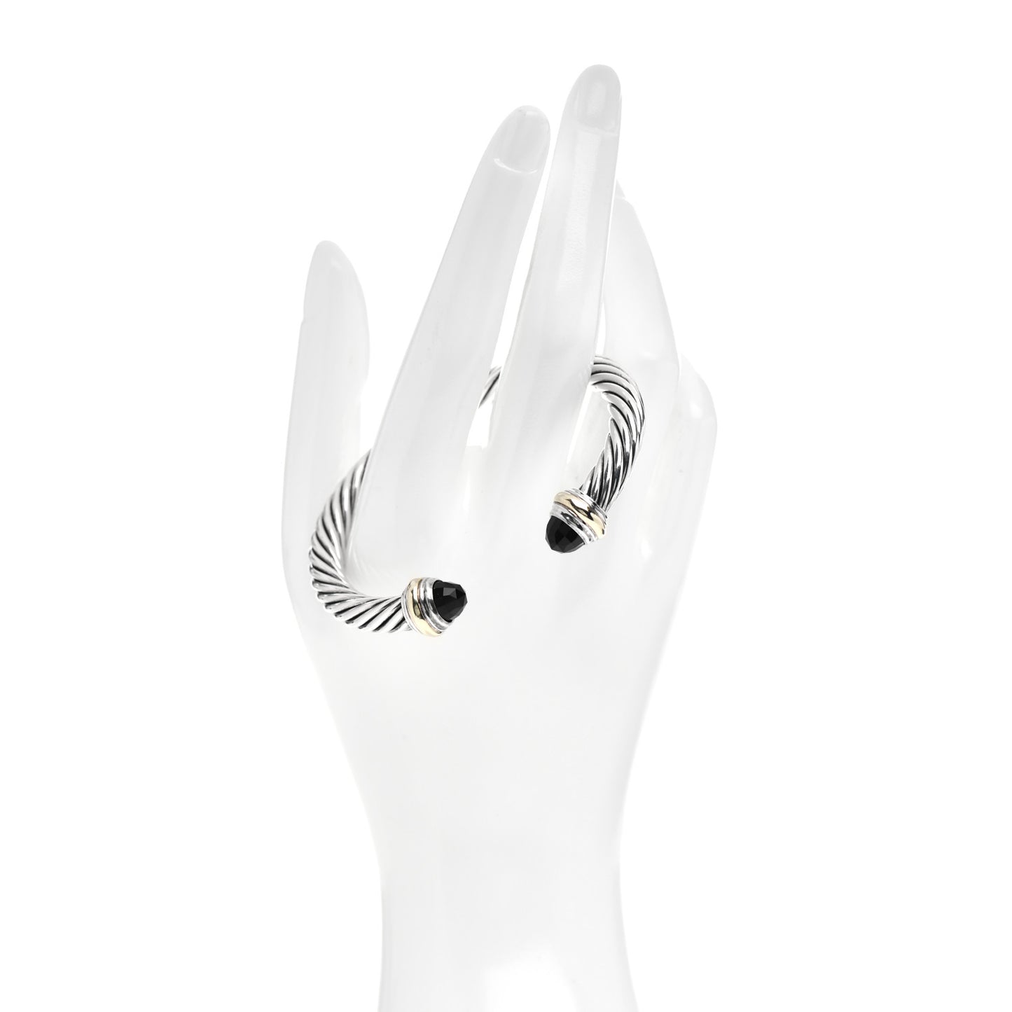 Sterling Silver 14K Yellow Gold Black Onyx 7mm Cable Classics Bracelet