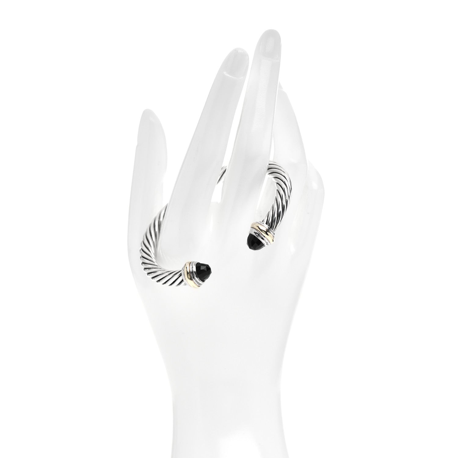 David Yurman Sterling Silver 14K Yellow Gold Black Onyx 7mm Cable Classics Bracelet 2 of 4