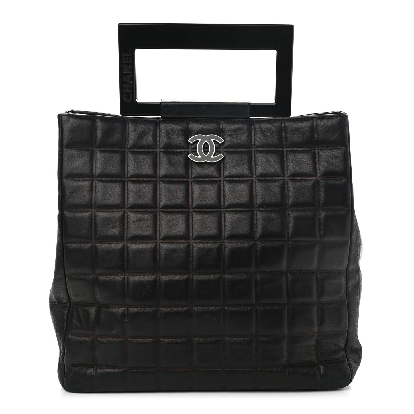 Lambskin Chocolate Bar Quilted Frame Handbag Black