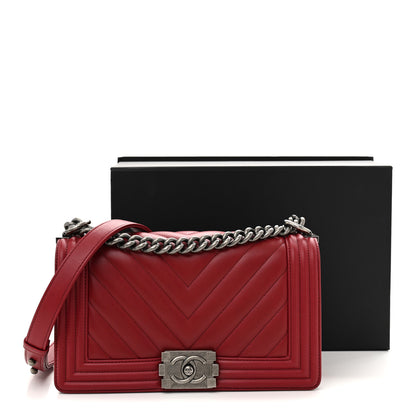 Chanel Calfskin Chevron Quilted Medium Boy Flap Dark Red 12 of 12
