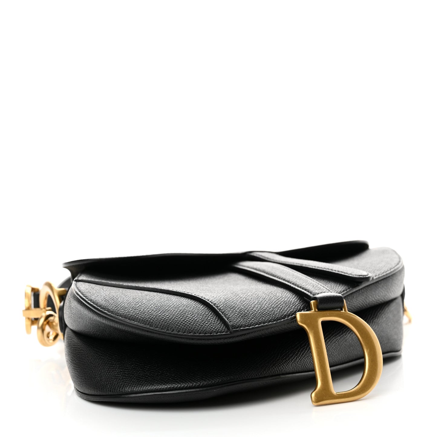 Grained Calfskin Saddle Bag With Strap Black