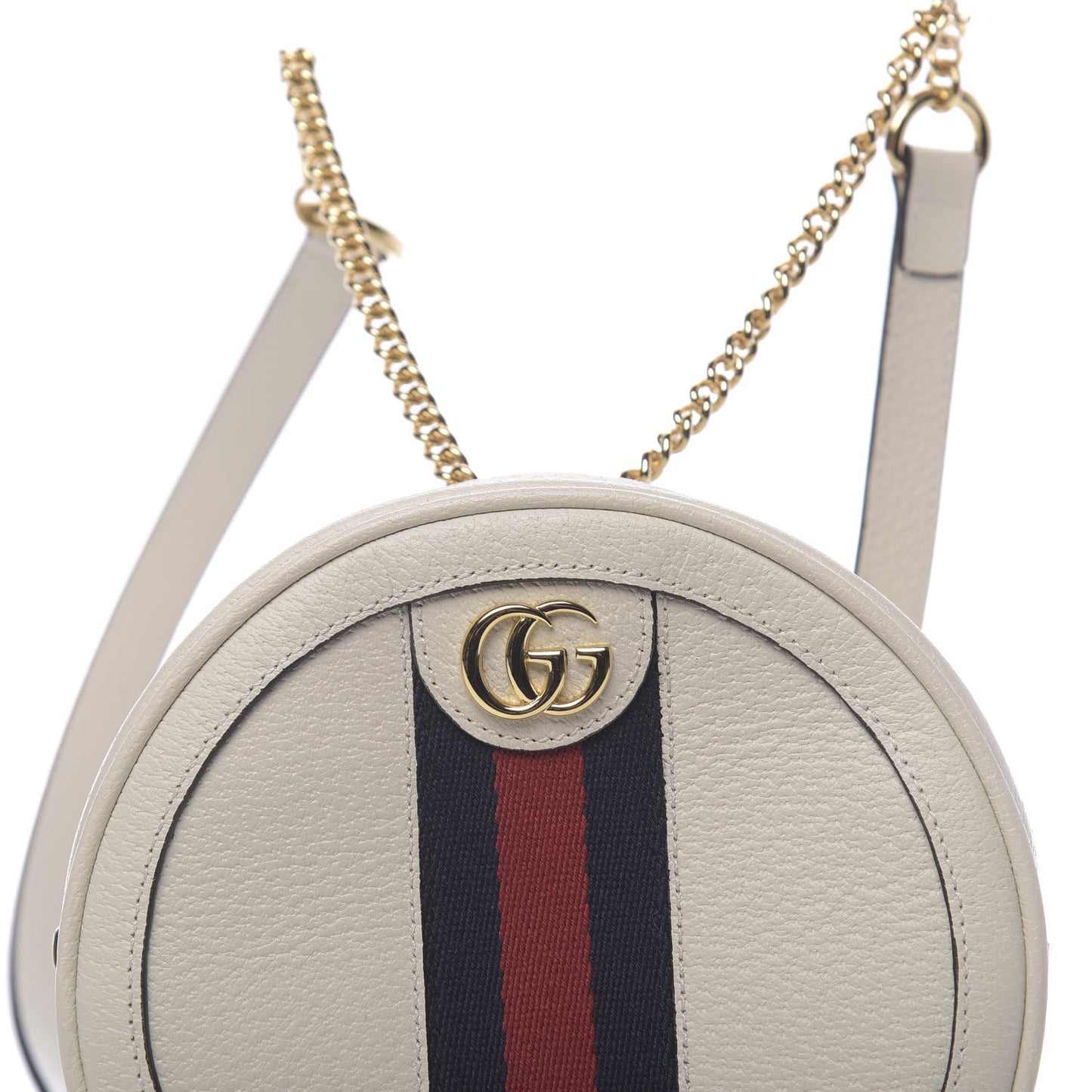 Textured Calfskin Web Mini Ophidia Round Backpack Mystic White
