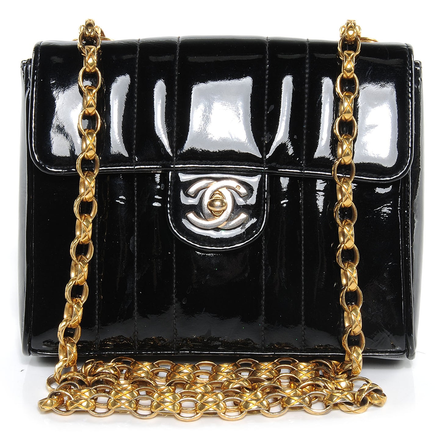 Patent Vertical Quilt Mini Flap Black
