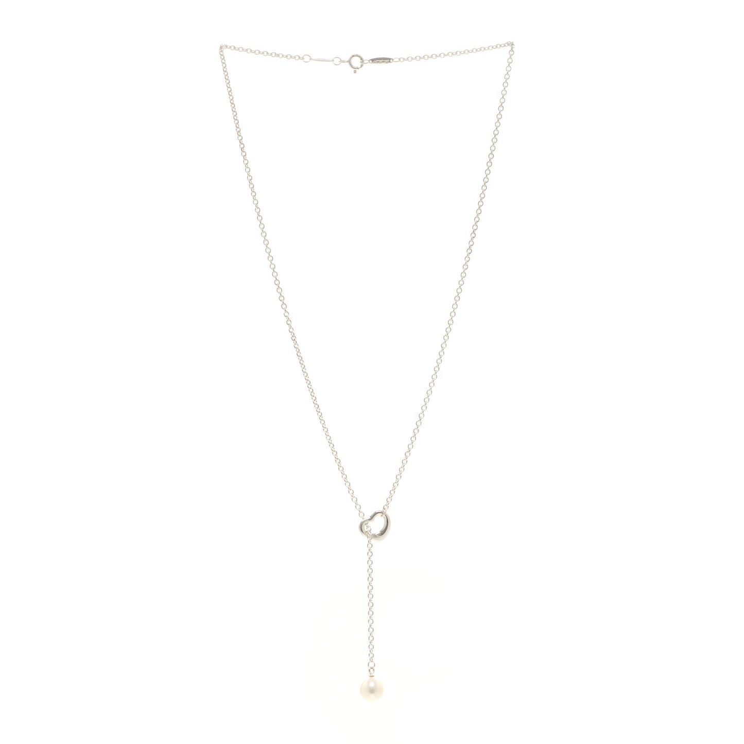 Sterling Silver Cultured Pearl 7.5-8mm Elsa Peretti Open Heart Lariat Necklace