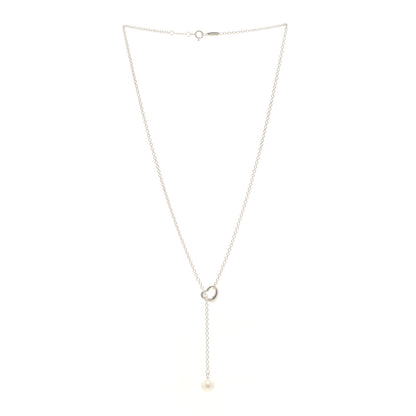 Tiffany Sterling Silver Cultured Pearl 7.5-8mm Elsa Peretti Open Heart Lariat Necklace 3 of 5