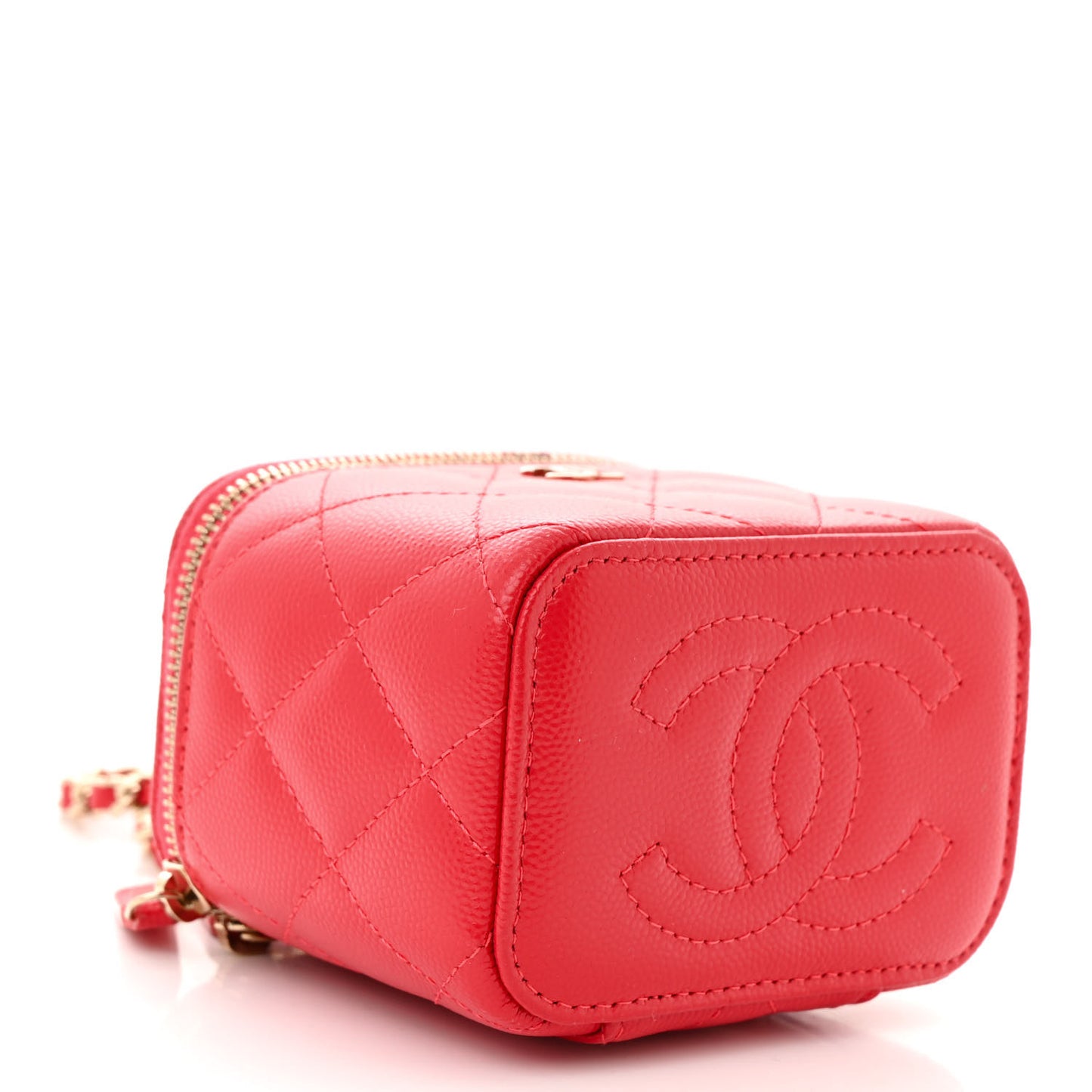 Caviar Quilted Mini Vanity Case With Chain Red