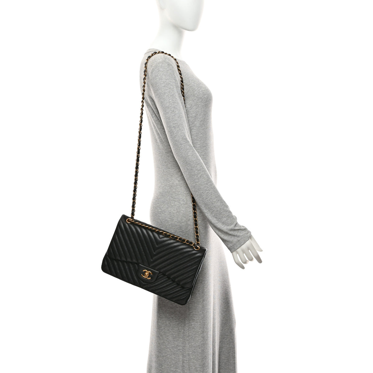 Chanel Lambskin Chevron Quilted Jumbo Double Flap Black 2 of 10