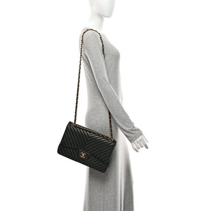 Chanel Lambskin Chevron Quilted Jumbo Double Flap Black 2 of 10