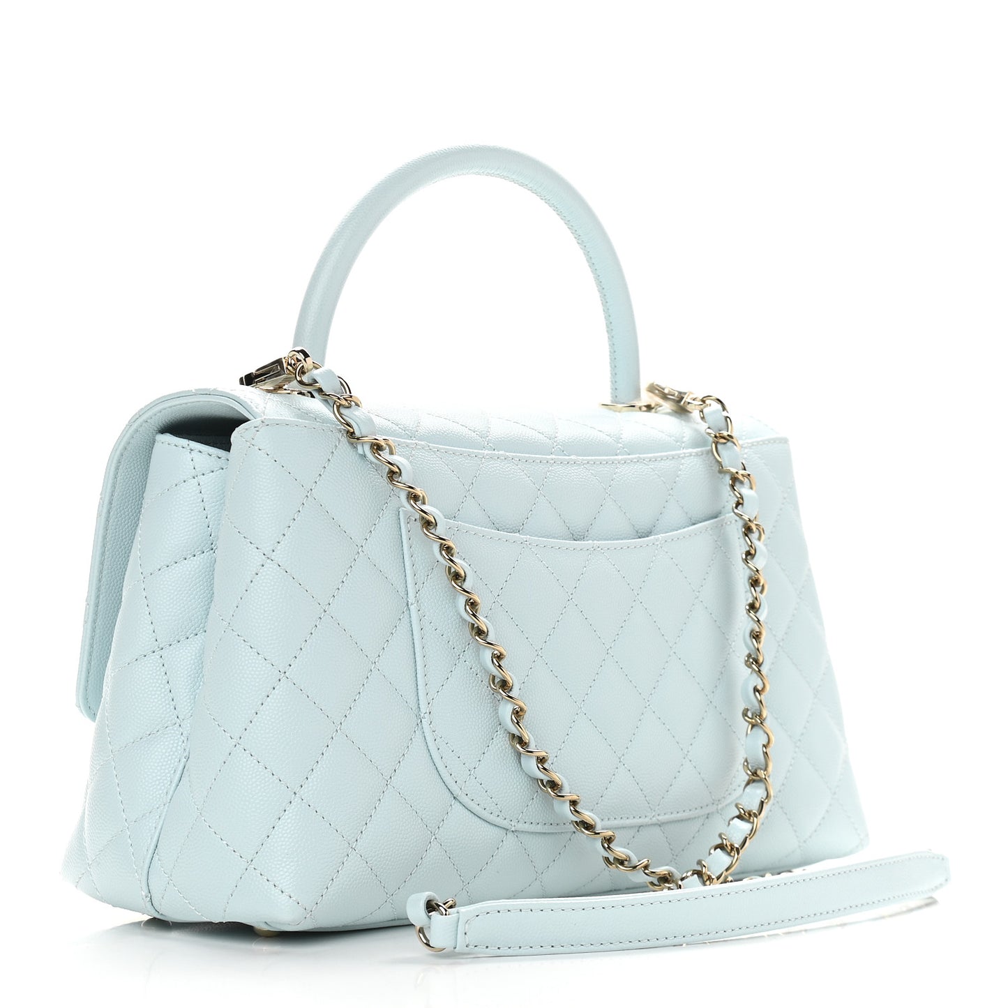 Caviar Quilted Small Coco Handle Flap Light Blue