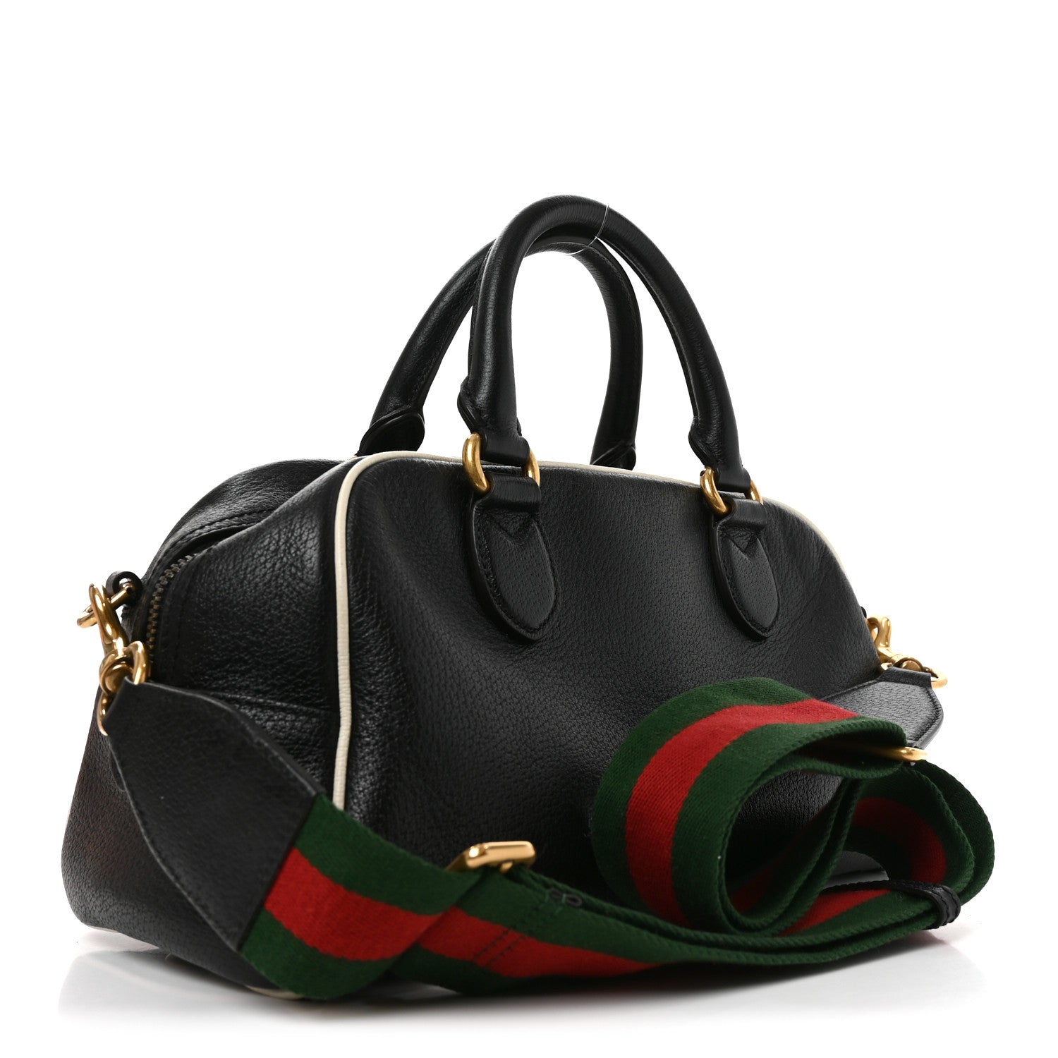 Gucci X ADIDAS Textured Dollar Calfskin Web Trefoil Logo Embossed Mini Bowling Bag Black Off White 2 of 9